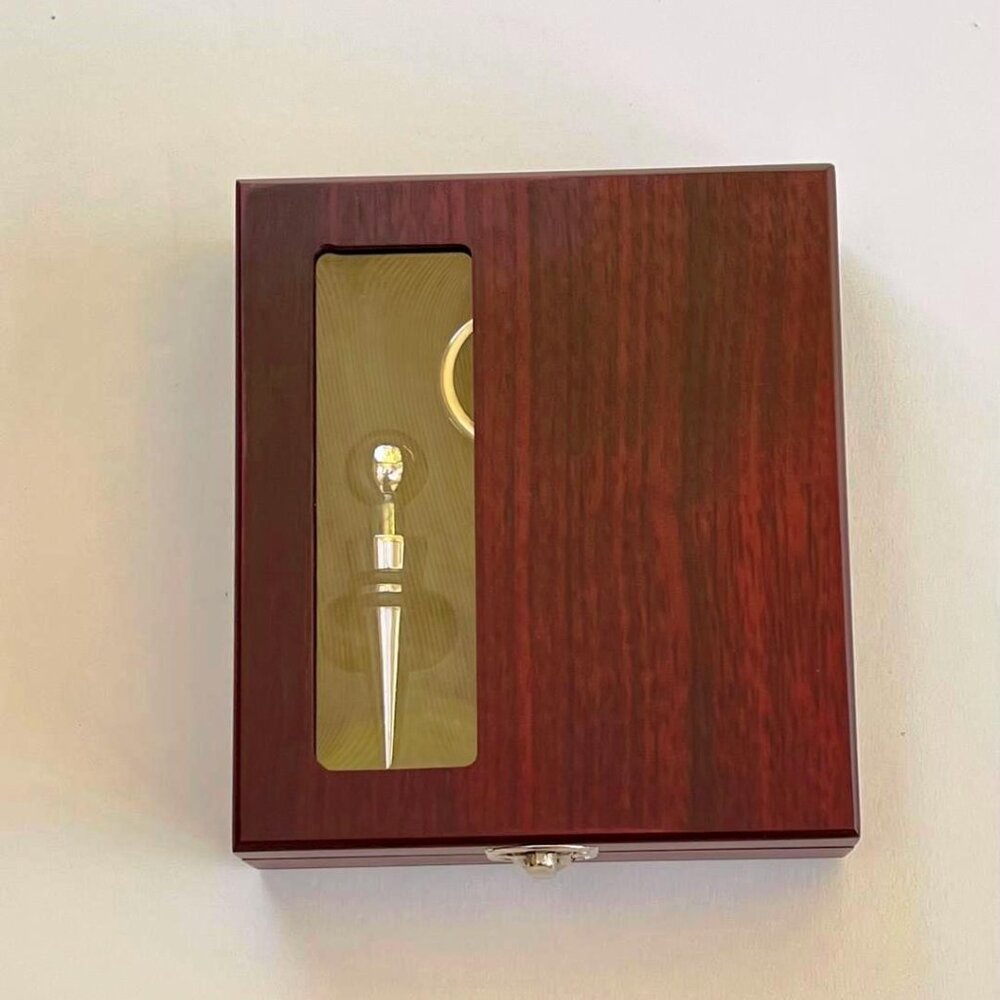 New wooden box with wine tools
